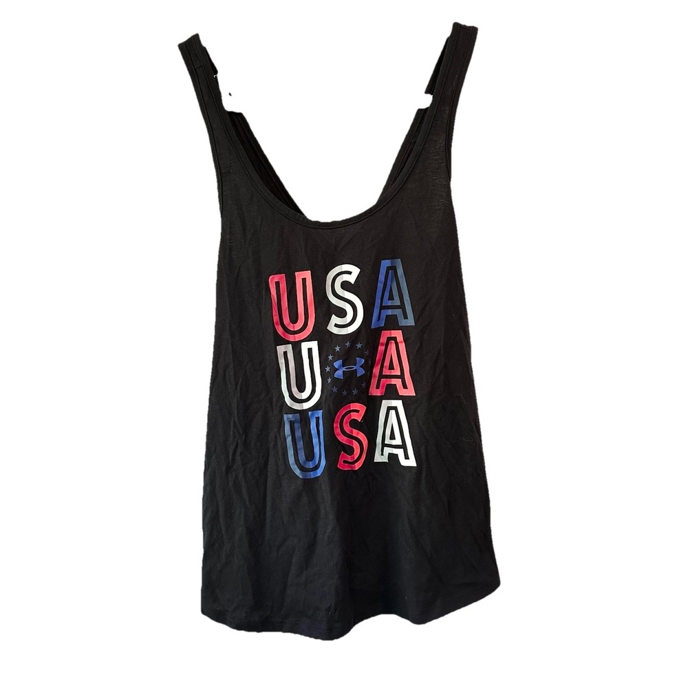 Under Armour HeatGear USA Graphic Tank Top Black Racerback Womens Size M